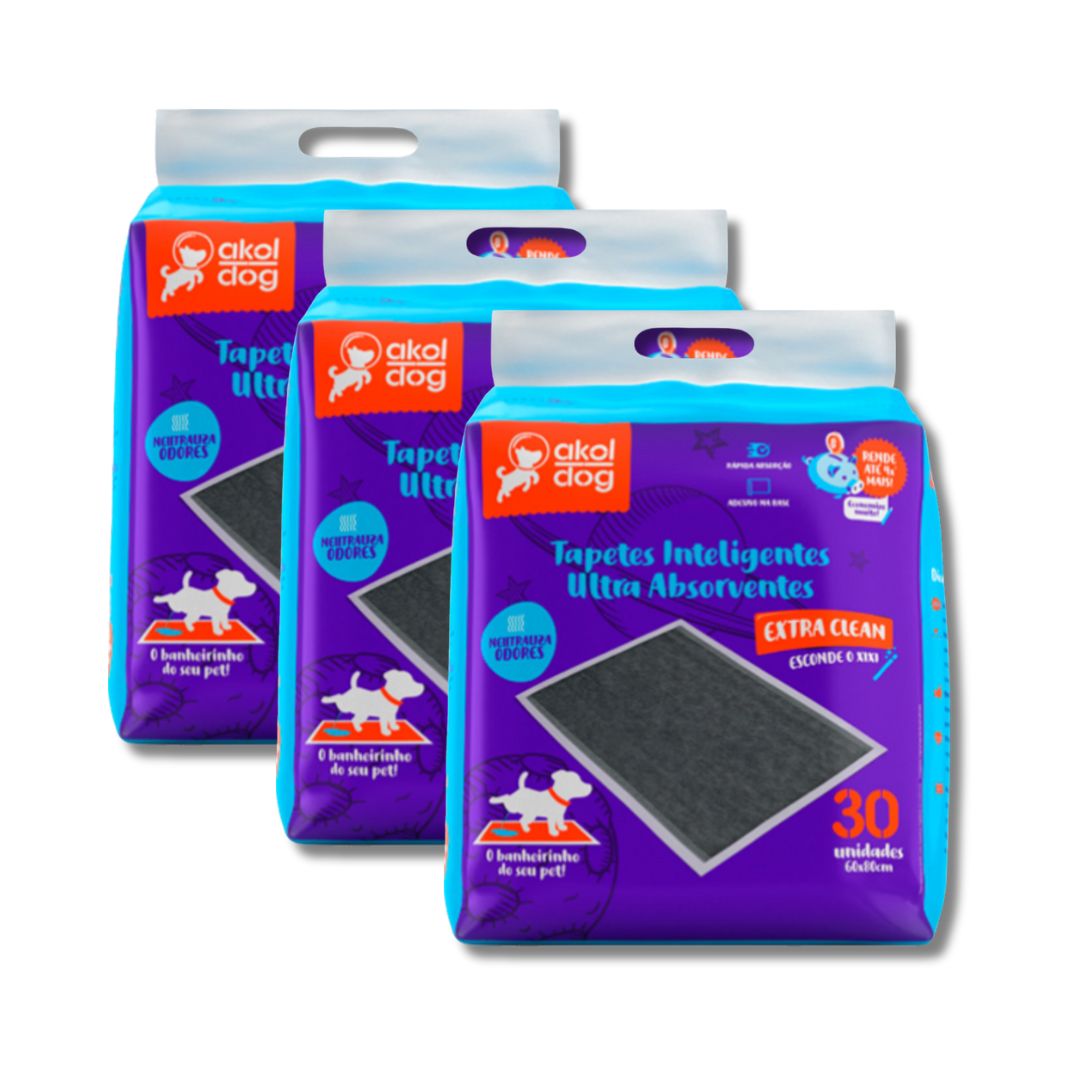 Kit 3 Tapetes Higiênicos 60×80 Cinza Ultra Absorvente