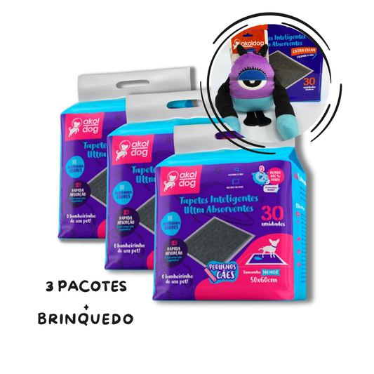 Kit 3 Tapete Higiênico 50×60 Cinza + Brinquedo