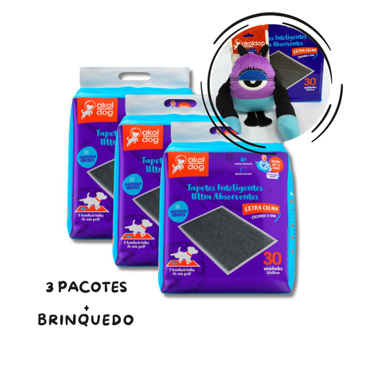 Kit 3 Tapetes Higiênicos 60×80 Cinza + Brinquedo