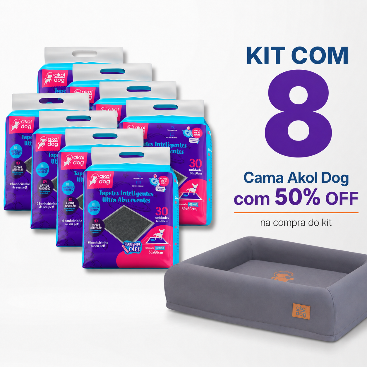 Kit 8 Tapete Higiênico 50×60 Cinza Ultra Absorvente